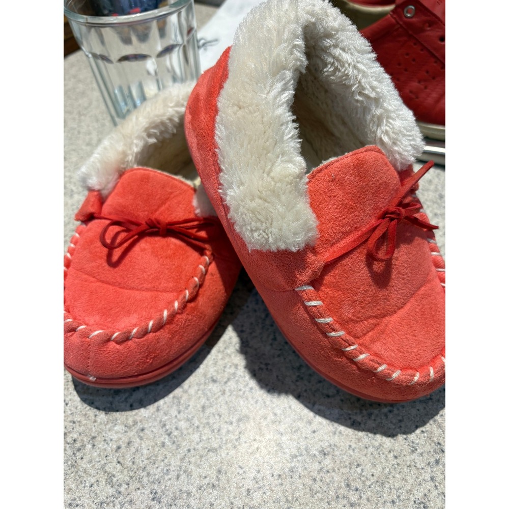 Merrimac Coral Pink Moccasin Slippers Faux Fur Lined US 2-3 EU 33-34